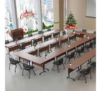 Mesa de conferencias plegable de 6 pies, escritorio de seminario móvil de 55 pulgadas con ruedas silenciosas, mesa de entrenamiento moderna con tapa abatible para reuniones, podcast y eventos, acabado