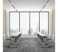 Mesa de conferencias plegable, escritorio de reuniones portátil de 8 pies con ruedas de hierro silenciosas, diseño que ahorra espacio para salas de juntas y aulas, versátil