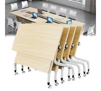 Mesa de conferencias plegable extra ancha, rectangular, escritorio de entrenamiento para reuniones de oficina, podcasting y sesiones de negocios, diseño portátil que ahorra espacio