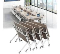 Mesa de conferencias plegable, mesa de reuniones con ruedas, diseño modular para espacios de oficina y aula, 55 pulgadas, paquete de 2