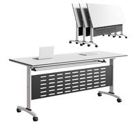 Mesa de conferencias Plegable, mesas de conferencias Plegable, mesas de seminario para Salas de Juntas, Mesa de capacitación móvil con Tapa abatible con 4 Ruedas de Bloqueo para Salas