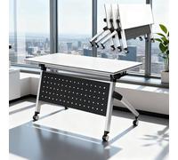 Mesa de conferencias plegable, mesas de reuniones plegables modernas con tapa abatible, escritorio móvil para podcasts, escritorio modular rectangular para salas de conferencias(120*40*75cm)