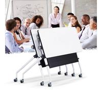 Mesa de conferencias plegable moderna con ruedas silenciosas, 55 x 29.8 x 20.7 pulgadas, mesa rodante blanca para entrenamiento de oficina, juego de 2