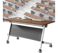 Mesa de conferencias plegable modular de acero y madera, mesa de entrenamiento móvil larga con tope de privacidad y ruedas, ideal para salas de reuniones y oficinas