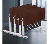 Mesa de conferencias plegable modular marrón, 4 piezas, escritorio de entrenamiento portátil de 47 x 20 pulgadas, mesa de seminario para oficina, aula