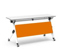 Mesa de conferencias plegable móvil con diseño rectangular grande abatible sobre ruedas giratorias, ahorra espacio para reuniones de oficina y sesiones de entrenamiento, color naranja, 47 x 16 x 30