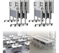 Mesa de conferencias plegable móvil, escritorio de entrenamiento superior con ruedas bloqueables y placa deflectora, escritorio de reuniones que ahorra espacio para oficina, aula y taller