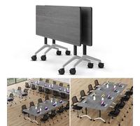Mesa de conferencias plegable portátil con ruedas, escritorio de reuniones gris roble de 55 pulgadas para oficina, seminario, entrenamiento y aula, mesa rodante de fácil instalación para un uso