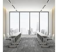 Mesa de conferencias plegable rectangular con tapa abatible, mesa de oficina, sala de reuniones sobre ruedas silenciosas, marco de hierro, juego de 8 piezas, 140 cm para una colaboración eficiente