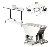 Mesa de conferencias Plegable,reuniones Trapezoidal Moderna y Plegable con Ruedas silenciosas,Entrenamiento con Tapa abatible sobre Ruedas, Escritorio móvil 6pack