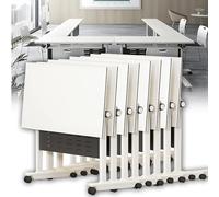 Mesa de conferencias plegable sobre ruedas, paquete de 8 mesas plegables de 63 x 19.6 x 2 pulgadas, para oficina, entrenamiento, seminarios, uso en el aula, solución portátil y que ahorra espacio