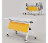 Mesa de conferencias plegable versátil con tapa abatible para reuniones dinámicas, cursos de formación, aulas y oficinas, diseño portátil y ahorra espacio (blanco)