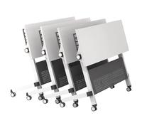 Mesa de conferencias rectangular grande con estante de almacenamiento de acero inoxidable y deflector, mesa de reunión ideal para oficina, escuela, eventos y fiestas, elegante acabado blanco