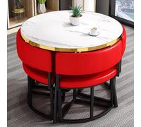 Mesa de conferencias roja duradera, resistente a altas temperaturas, elegantes bordes dorados, marco de hierro forjado resistente, perfecta para salas de estar u reuniones de oficina