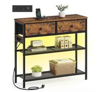 Mesa de consola con enchufes, USB, LED y 2 cajones de tela marrón rústico
