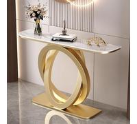 Mesa de Consola, Consola de Entrada Moderna y Ligera de Lujo con losa de Roca y Marco Dorado Personalizado. Mesas de Pasillo multifunción, sofá para Pasillo, Sala de Estar y vestíbulo (Blanco, 120 x