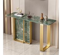 Mesa de Consola, Consola Decorativa para Entrada, con losa de Roca Creativa y Marco de Metal Dorado antioxidante, antigolpes, Ideal para Pasillo, Dormitorio, Sala de Estar y vestíbulo (Verde, 120 x 3