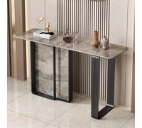 Mesa de Consola, Consola Decorativa para Entrada con losa de Roca Creativa y Marco de Metal Negro antioxidante, antigolpes, Ideal para Pasillo, Dormitorio, Sala de Estar y vestíbulo (Gris, 120 x 30 x