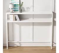 Mesa de consola de metal blanco con almohadillas de pie ajustables para el pasillo de la sala de estar Mesa de sofá de 2 niveles modernos con rejilla con estante (100x20x100cm) Friendship Years