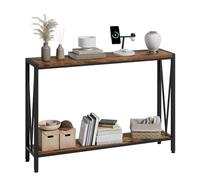 Mesa de Consola Estrecha de 2 Niveles, Consola de Entrada Rectangular para Colocar Detrás Del Sofá con Estantes Ideal para Sala de Estar, Recibidor, Pasillo U Oficina(Brown,120*25*80 cm/47*10*31 in)