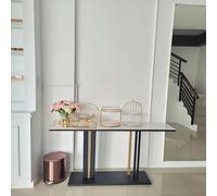 Mesa de Consola FATIVO Mármol Metal: Mesa de Consola Escandinava de Lujo Blanca con Estructura de Metal, 2 Estantes, Mesa de Sofá, Mesa , Mesa de Entrada para o Pasillo