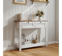 Mesa de Consola Rústica con 2 Cajones, Mesa Estrecha de 42" para Entrada con Estante Abierto, Mesa Detrás del Sofá con Kits Antivuelco para Sala, Pasillo, Entrada, Natural y