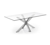 Mesa de cristal Argo con patas de acero inoxidable, 160 cm