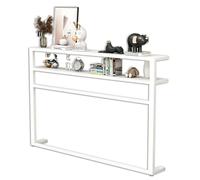 Mesa de cubierta de radiador con estante de almacenamiento, mesa consola de 2 niveles para sala de estar o baño, marco de acero estrecho con barra para ropa