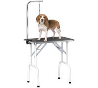 PawHut Mesa de Aseo Plegable para Perros y Gatos, Metal, Color Negro, 81 x 48,5 x 80 cm