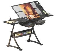 Mesa de dibujo ajustable con cajones de almacenamiento y paneles laterales retráctiles para artistas, artesanos y escritores