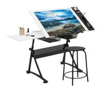 Mesa de dibujo ajustable con escritorio extragrande, mesa de dibujo inclinable de 0° a 65° y cajones de almacenamiento, ideal para artistas, arquitectos y diseñadores