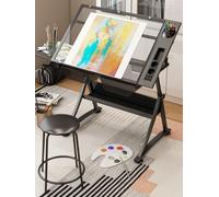 Mesa de dibujo ajustable con taburete, superficie de trabajo inclinable para dibujar, leer, escribir y manualidades, ideal para artistas y estudiantes