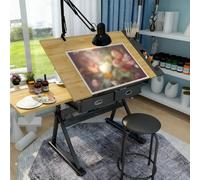 Mesa De Dibujo Ajustable, Escritorio De Pie con Taburete, Escritorio De Dibujo De Madera con Cajones De Almacenamiento, Altura Y Ángulo Ajustables para Estudio, Oficina