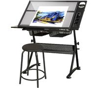 Mesa de dibujo de cristal ajustable con 2 cajones de almacenamiento, multifuncional e inclinable