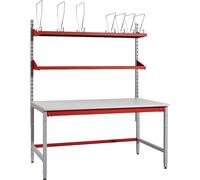 Mesa de embalaje completa BASIC con largueros superiores y repisas para almacenar cartones y depositar objetos