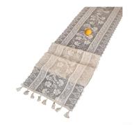 Mesa de encaje floral para camino de 30 x 180 cm con flecos de borlas, tela de malla transparente para decoración de comedor de boda, beige, verde, negro y rojo (beige, 30 x 150 cm)
