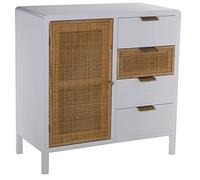 Mesa de Entrada con 1 Puerta y 4 cajones de Madera DM y ratán en Blanco y Natural 80x40x82cm