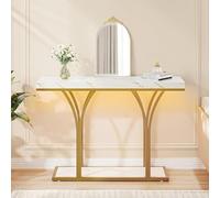 Mesa de entrada con luces LED, moderna mesa de acento de consola estrecha para sofá, mesa de vestíbulo lateral con parte superior de mármol sintético para entrada, entrada, pasillo, sala de estar