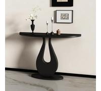 Mesa de entrada con tablero de piedra semicircular y bastidor de acero | Tablero semicircular piedra sinterizada, marco acero carbono, superficie lavable, estructura estable(B4,120cm/47.2in)