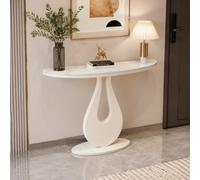 Mesa de entrada con tablero de piedra semicircular y bastidor de acero | Tablero semicircular piedra sinterizada, marco acero carbono, superficie lavable, estructura estable(A1,150cm/59in)