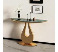 Mesa de entrada con tablero de piedra semicircular y bastidor de acero | Tablero semicircular piedra sinterizada, marco acero carbono, superficie lavable, estructura estable(C3,80cm/31.5in)