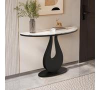 Mesa de entrada con tablero de piedra semicircular y bastidor de acero | Tablero semicircular piedra sinterizada, marco acero carbono, superficie lavable, estructura estable(B2,80cm/31.5in)
