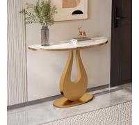 Mesa de entrada con tablero de piedra semicircular y bastidor de acero | Tablero semicircular piedra sinterizada, marco acero carbono, superficie lavable, estructura estable(C2,120cm/47.2in)