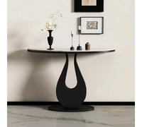 Mesa de entrada con tablero de piedra semicircular y bastidor de acero | Tablero semicircular piedra sinterizada, marco acero carbono, superficie lavable, estructura estable(B1,80cm/31.5in)