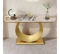 Mesa de entrada, consola de metal creativa con parte superior de losa de roca, mesa de sofá decorativa para pasillo, dormitorio, sala de estar, vestíbulo, marco grueso dorado