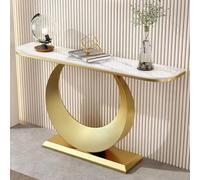 Mesa de entrada, consola de metal creativa con parte superior de losa de roca, mesa de sofá decorativa para pasillo, dormitorio, sala de estar, vestíbulo, marco grueso dorado