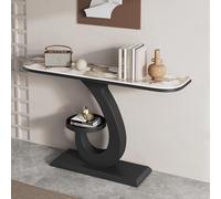 Mesa de Entrada de 2 Plantas, Mesa de Sofá Detrás del Sofá, Mesa Consola de Entrada Industrial, Consola Moderna con Una Creativa Base de Metal(Black 4,150cm/59in)