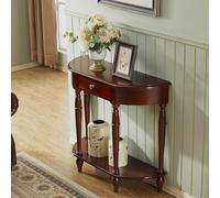 Mesa de Entrada en Forma de Media Luna, Mesa Consola de Madera Maciza,Mesa Auxiliar para sofá con cajones, con función de Almacenamiento, Adecuada para Salas d Dark Brown 80*35*80cm/31.5*13.8*31.5 in