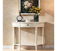 Mesa de Entrada en Forma de Media Luna, Mesa Consola de Madera Maciza,Mesa Auxiliar para sofá con cajones, con función de Almacenamiento, Adecuada para Salas de Est White 90*38*87.5cm/35.4*15*34.4 in