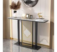 Mesa de entrada estrecha moderna con encimera de piedra sinterizada y estructura metálica, consola rectangular mesa auxiliar larga para vestíbulo, salón, pasillo.(Black4,80x30cm/31.5x11.8in)